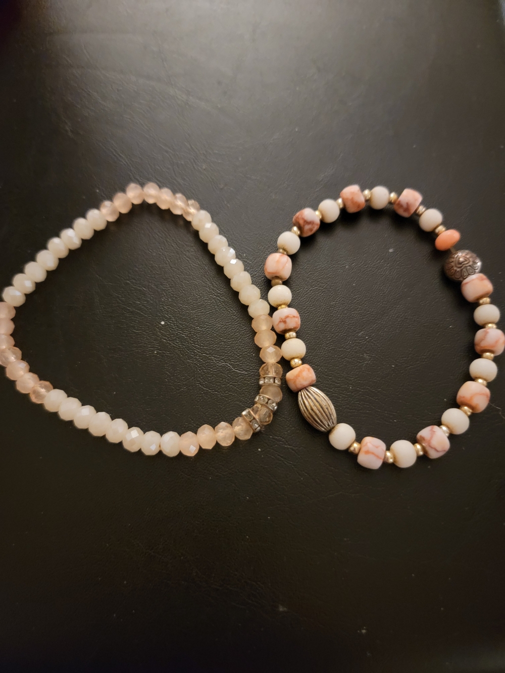 Hand Crafted Pink and Cream Beaded Stretch Bracelet Set - Women Jewelry